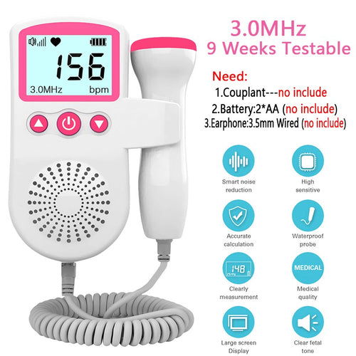 3,0 Doppler Fetal de bolsillo portátil sonido bebé corazón embarazo ultrasonido